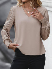 women's long sleeve solid color V-neck shirt - 808Lush