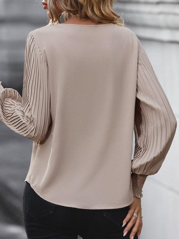 women's long sleeve solid color V-neck shirt - 808Lush