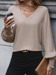 women's long sleeve solid color V-neck shirt - 808Lush