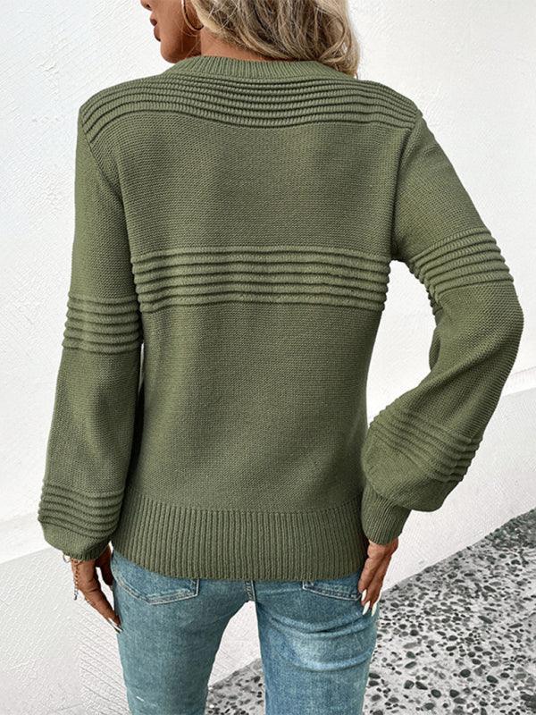 women's long sleeve solid color pullover sweater - 808Lush
