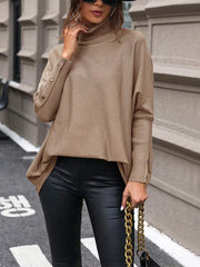 women's mid-length solid color turtleneck sweater - 808Lush