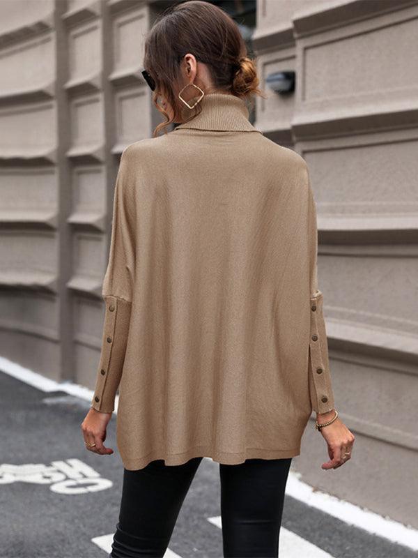 women's mid-length solid color turtleneck sweater - 808Lush