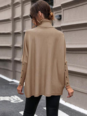 women's mid-length solid color turtleneck sweater - 808Lush