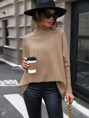 women's mid-length solid color turtleneck sweater - 808Lush