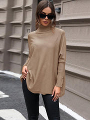 women's mid-length solid color turtleneck sweater - 808Lush