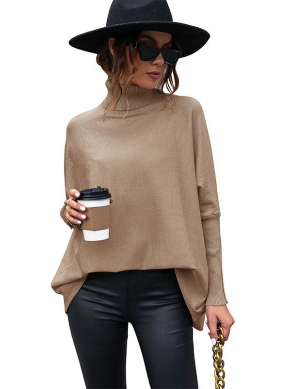 women's mid-length solid color turtleneck sweater - 808Lush