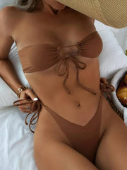 women's one-piece swimsuit low waist strapless solid color tube top sexy bikini - 808Lush