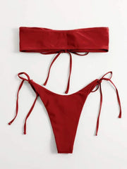 women's one-piece swimsuit low waist strapless solid color tube top sexy bikini - 808Lush