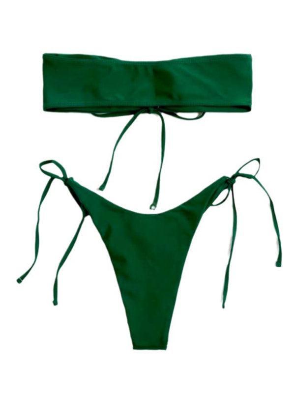 women's one-piece swimsuit low waist strapless solid color tube top sexy bikini - 808Lush