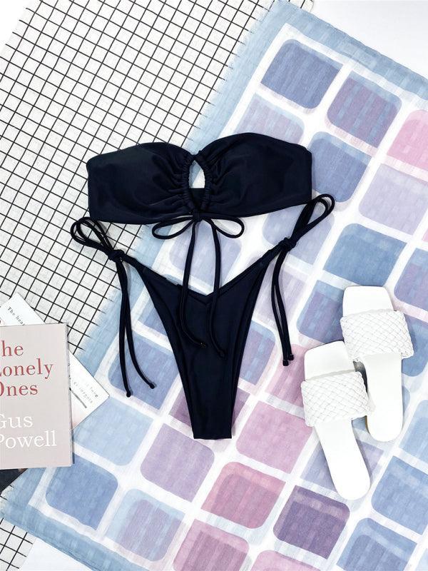 women's one-piece swimsuit low waist strapless solid color tube top sexy bikini - 808Lush
