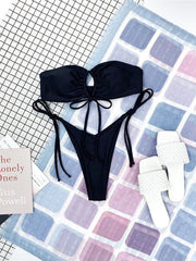 women's one-piece swimsuit low waist strapless solid color tube top sexy bikini - 808Lush