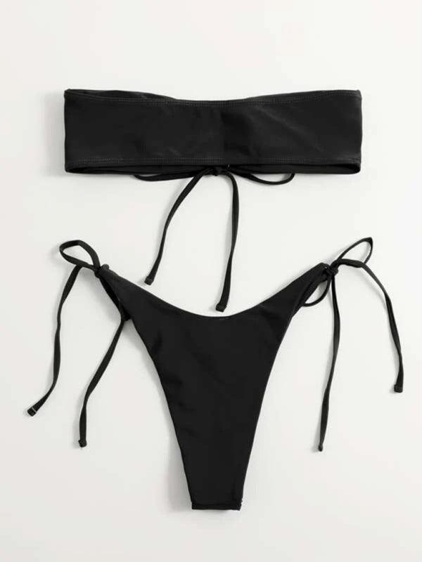 women's one-piece swimsuit low waist strapless solid color tube top sexy bikini - 808Lush