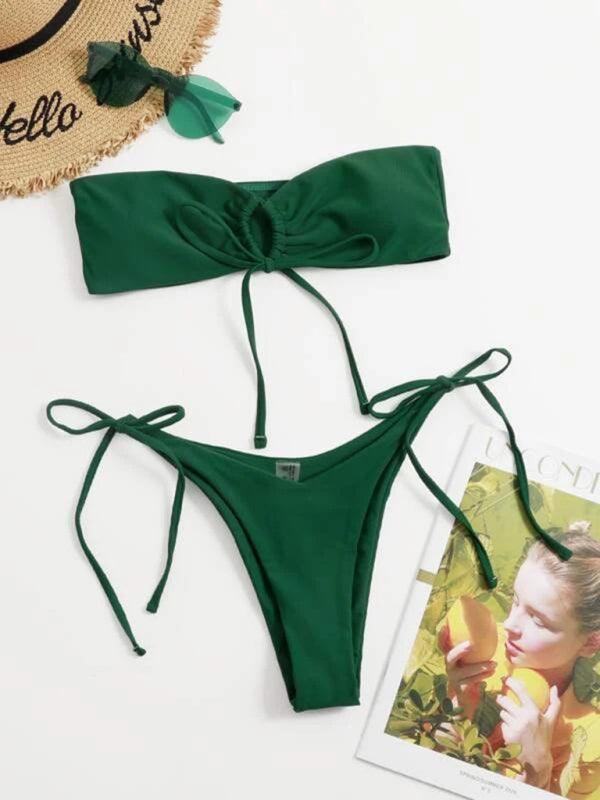women's one-piece swimsuit low waist strapless solid color tube top sexy bikini - 808Lush