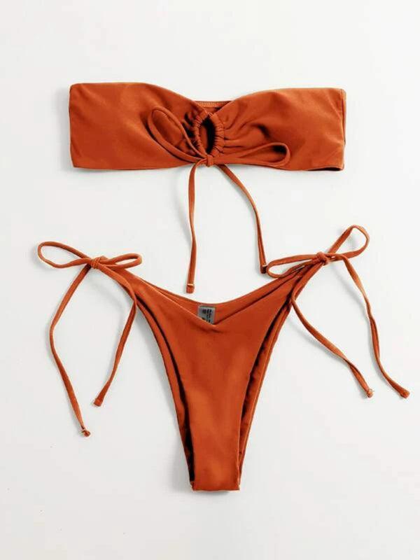 women's one-piece swimsuit low waist strapless solid color tube top sexy bikini - 808Lush