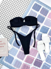 women's one-piece swimsuit low waist strapless solid color tube top sexy bikini - 808Lush