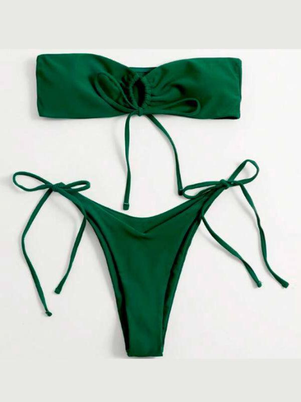 women's one-piece swimsuit low waist strapless solid color tube top sexy bikini - 808Lush