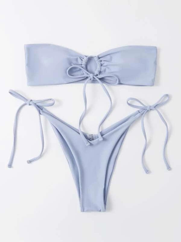 women's one-piece swimsuit low waist strapless solid color tube top sexy bikini - 808Lush