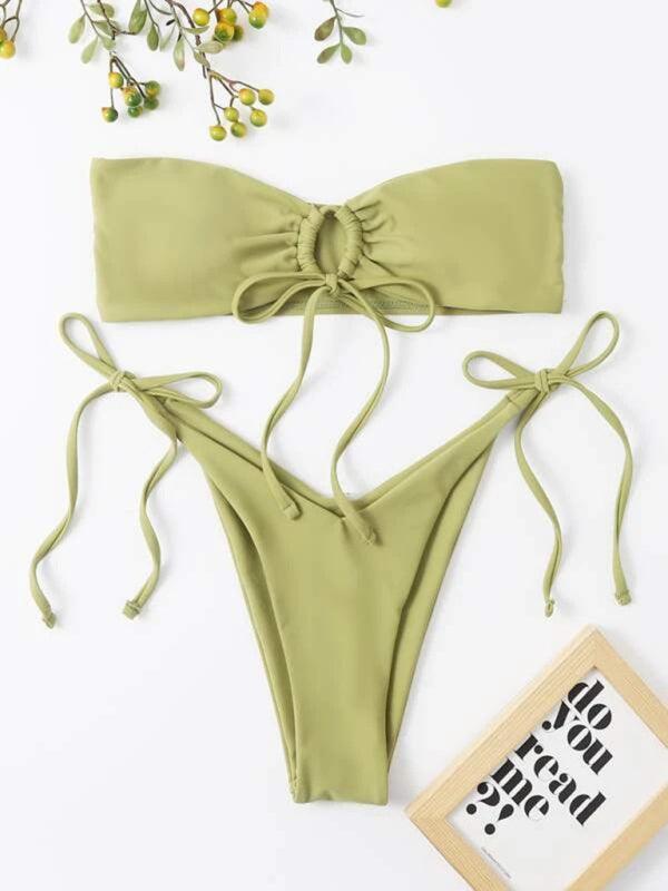 women's one-piece swimsuit low waist strapless solid color tube top sexy bikini - 808Lush