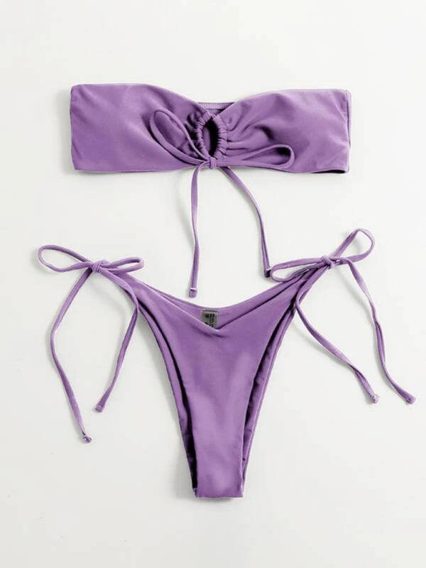 women's one-piece swimsuit low waist strapless solid color tube top sexy bikini - 808Lush