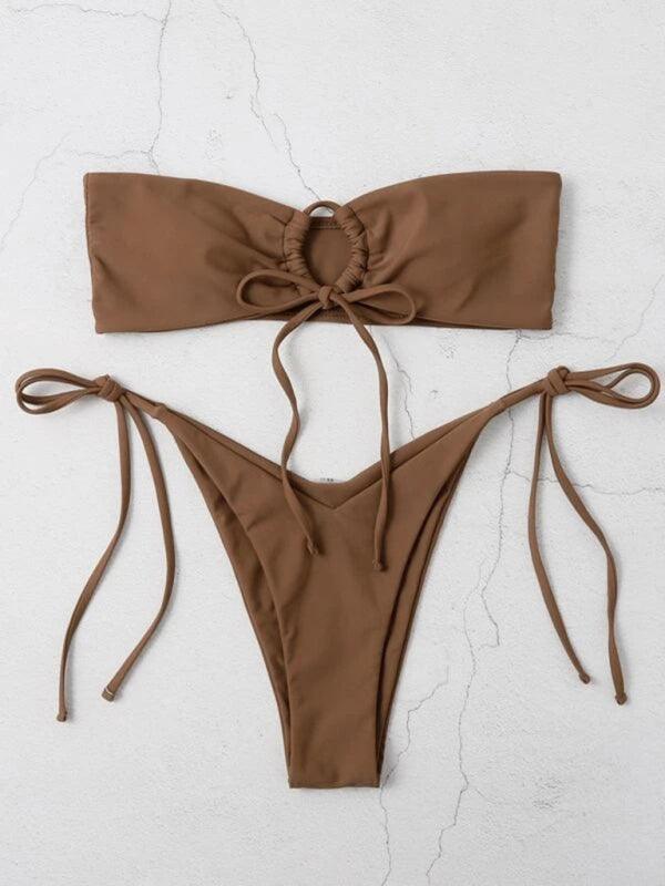 women's one-piece swimsuit low waist strapless solid color tube top sexy bikini - 808Lush