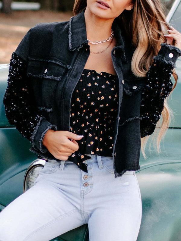 sequined short denim jacket - 808Lush
