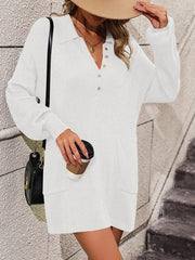 lapel button sweater mid-length coat sweater - 808Lush