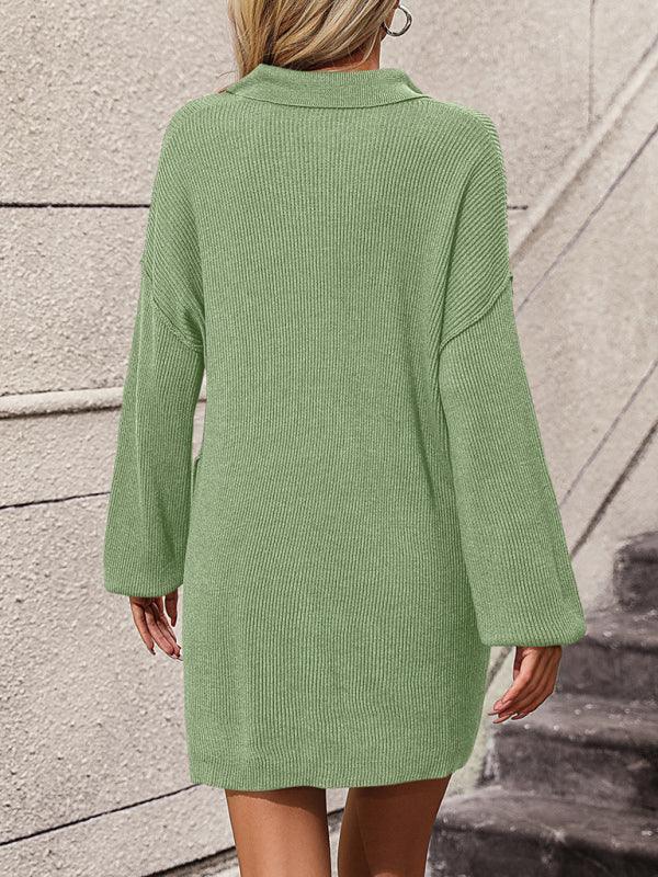 lapel button sweater mid-length coat sweater - 808Lush