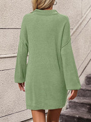 lapel button sweater mid-length coat sweater - 808Lush