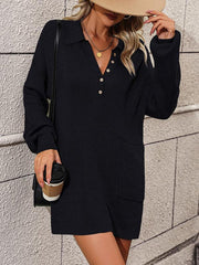 lapel button sweater mid-length coat sweater - 808Lush