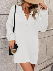 lapel button sweater mid-length coat sweater - 808Lush