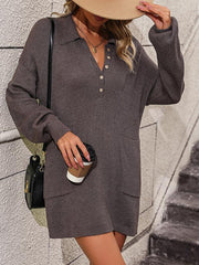 lapel button sweater mid-length coat sweater - 808Lush