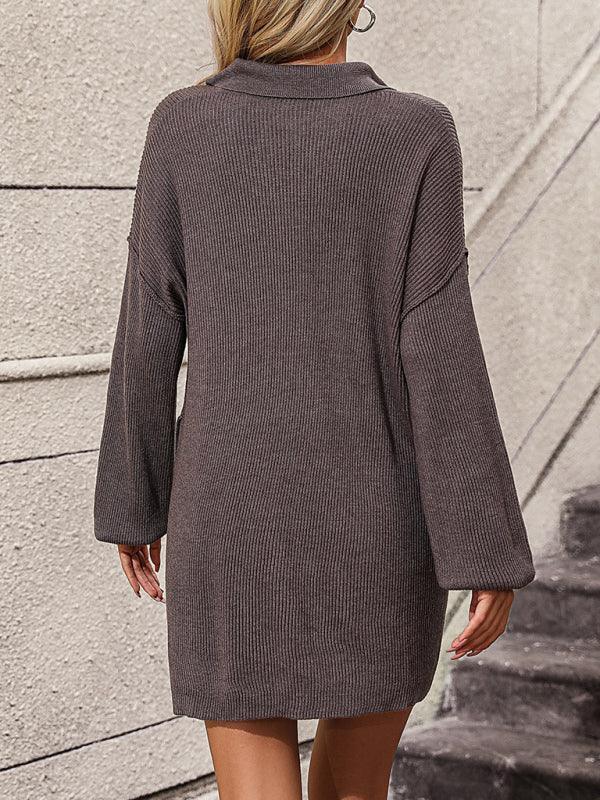 lapel button sweater mid-length coat sweater - 808Lush
