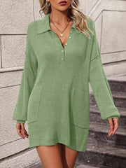 lapel button sweater mid-length coat sweater - 808Lush