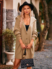 lapel tie pocket cardigan three buttons mid-length sweater coat - 808Lush