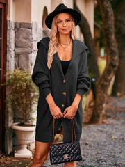 lapel tie pocket cardigan three buttons mid-length sweater coat - 808Lush