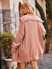 lapel tie pocket cardigan three buttons mid-length sweater coat - 808Lush