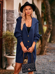 lapel tie pocket cardigan three buttons mid-length sweater coat - 808Lush