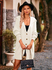 lapel tie pocket cardigan three buttons mid-length sweater coat - 808Lush