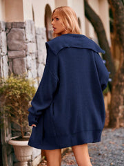 lapel tie pocket cardigan three buttons mid-length sweater coat - 808Lush