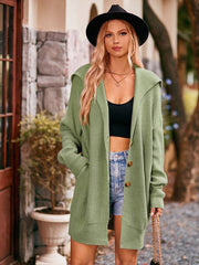 lapel tie pocket cardigan three buttons mid-length sweater coat - 808Lush