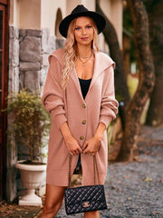 lapel tie pocket cardigan three buttons mid-length sweater coat - 808Lush