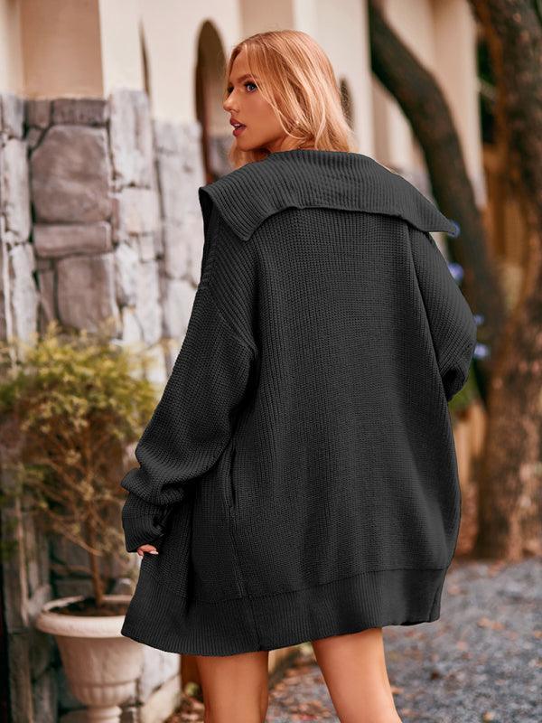 lapel tie pocket cardigan three buttons mid-length sweater coat - 808Lush