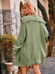 lapel tie pocket cardigan three buttons mid-length sweater coat - 808Lush