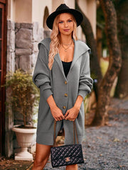 lapel tie pocket cardigan three buttons mid-length sweater coat - 808Lush