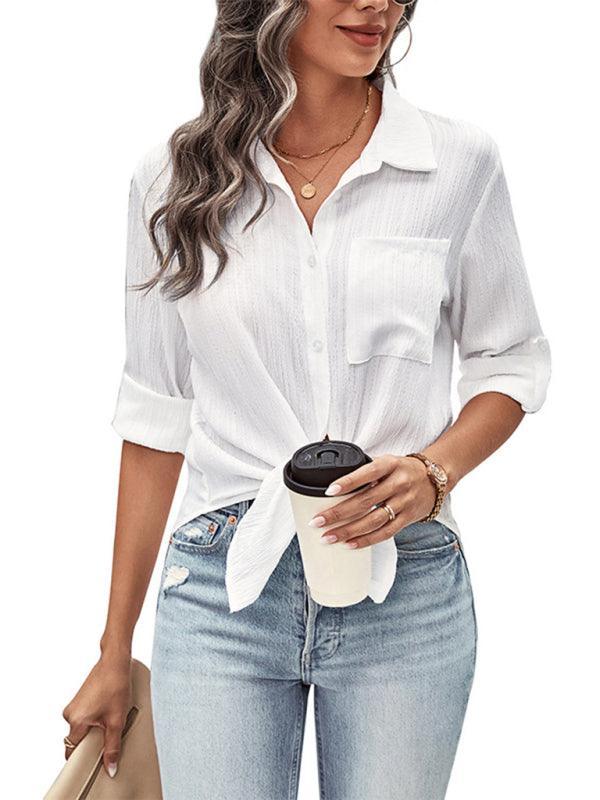 solid color long-sleeved white shirt - 808Lush