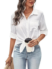solid color long-sleeved white shirt - 808Lush