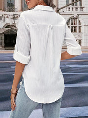 solid color long-sleeved white shirt - 808Lush