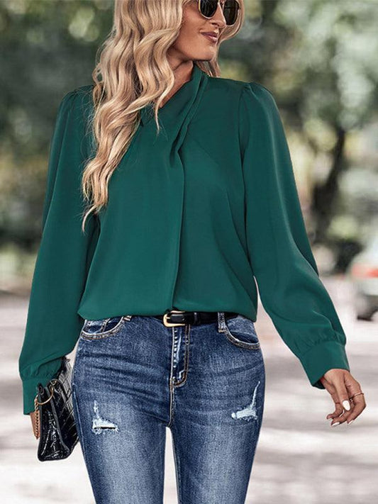 solid color pullover long sleeve shirt - 808Lush