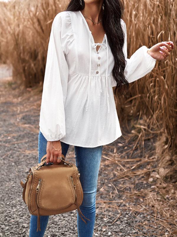 V-neck long-sleeved top - 808Lush