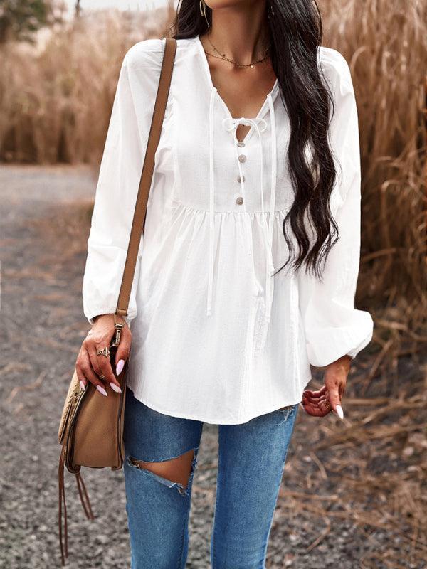 V-neck long-sleeved top - 808Lush
